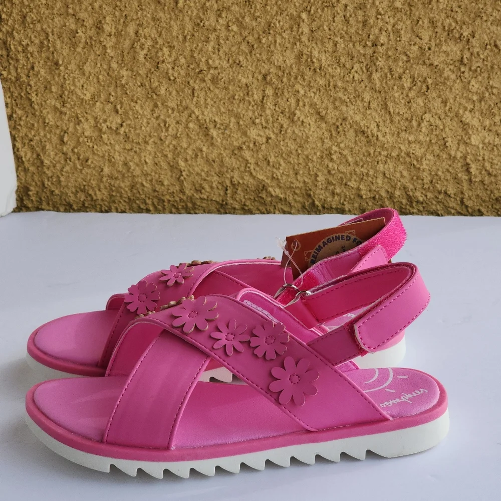 Oomphies Girls Bloom Hot Pink Criss Cross Leather Straps Sandals Size 3Y